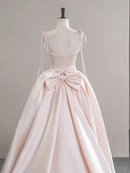 A-Line Satin Pink Champagne Long Formal Prom Dress, Pink Champagne Long Prom Dress