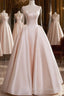 A-Line Satin Pink Champagne Long Prom Dress, Pink Champagne Long Formal Dress