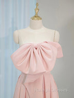 A Line Satin Pink Long Prom Dresses Pink Long Prom Dresses