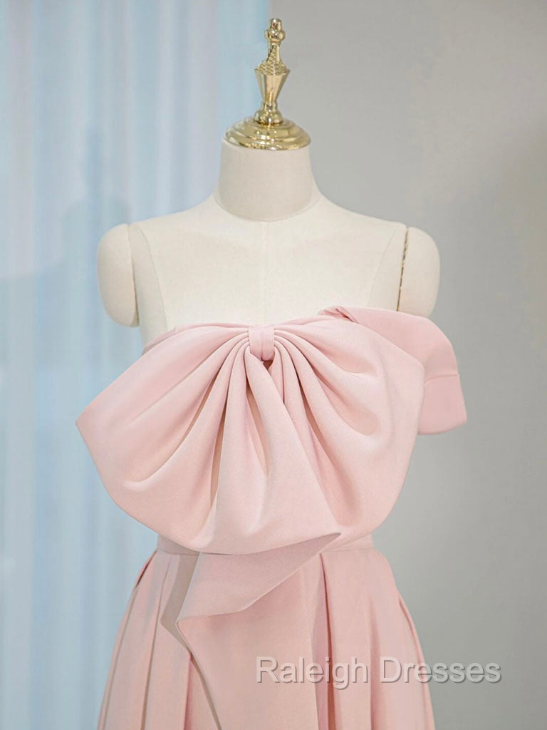 A Line Satin Pink Long Prom Dresses Pink Long Prom Dresses