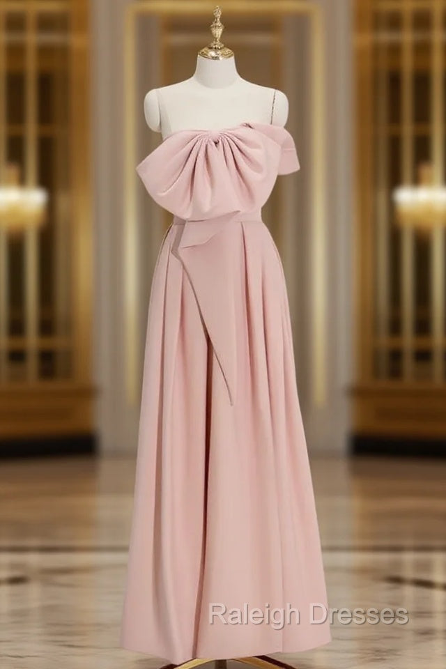 A-Line Satin Pink Long Prom Dress, Pink Long Formal Dress Main image