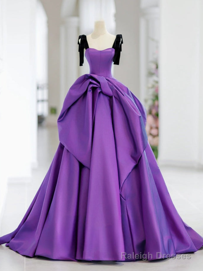 A-Line Satin Purple Long Prom Dress, Purple Long Formal Dress Main image