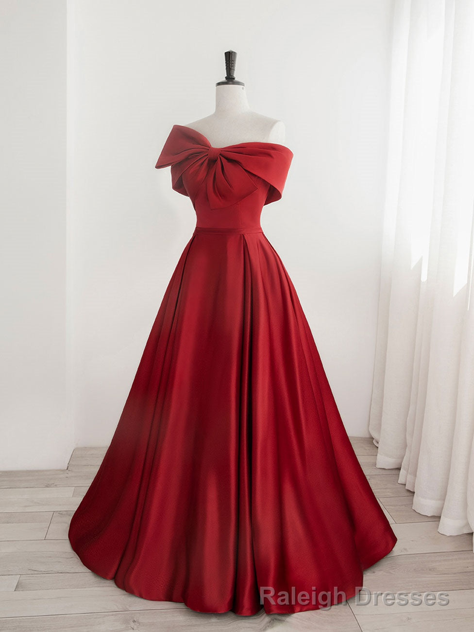 A Line Satin Red Long Prom Dresses, Red Long Formal Dresses Secondary image