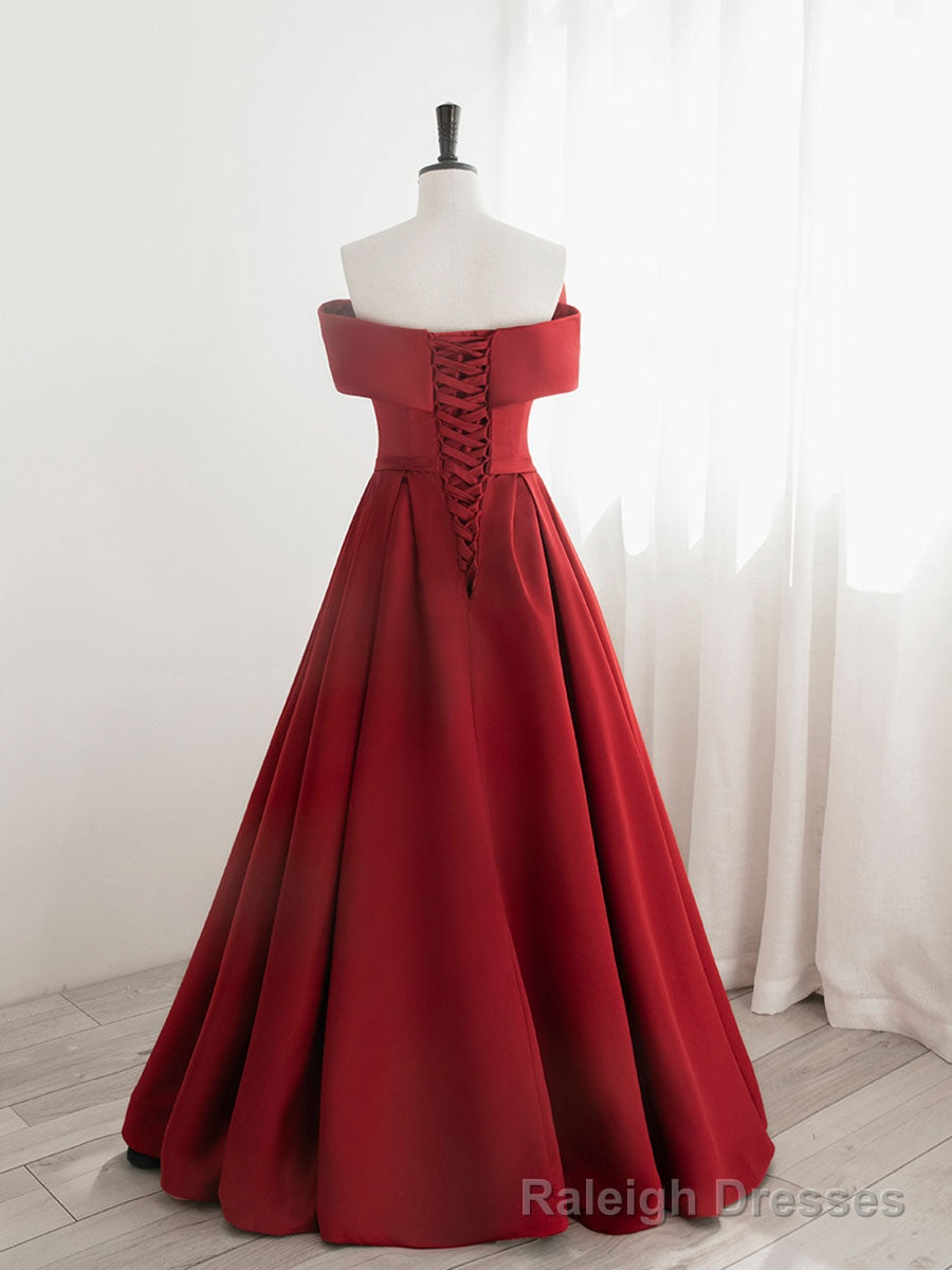 A-Line Satin Red Long Prom Dresses, Red Long Formal Dresses Main image