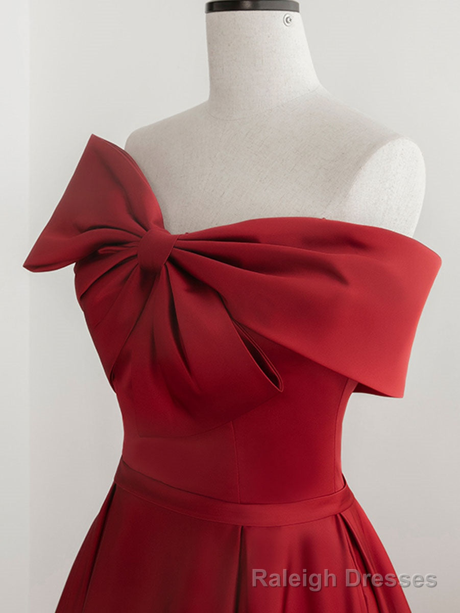 A-Line Satin Red Long Prom Dresses, Red Long Formal Dresses