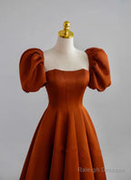 A-Line Satin Simple Short Sleeves Long Formal Dress, Satin Prom Dress