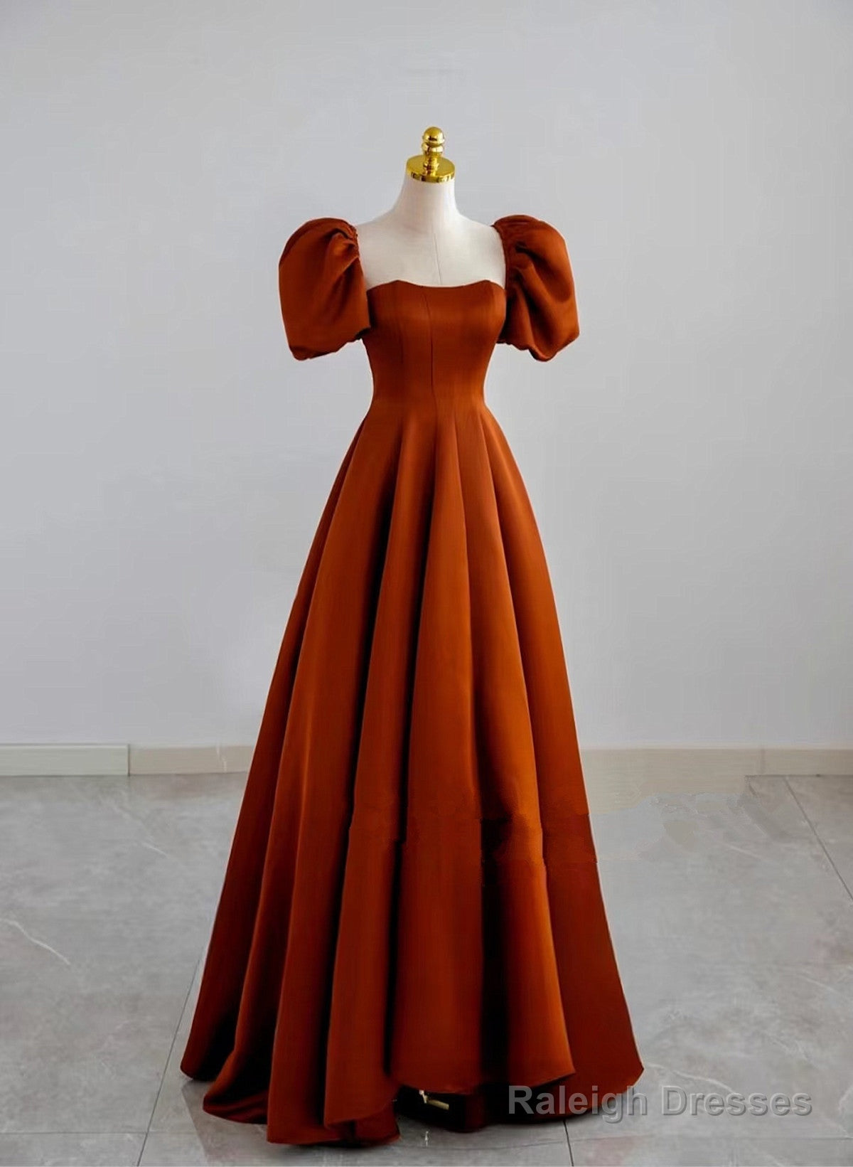 A-Line Satin Simple Short Sleeves Long Formal Dress, Satin Prom Dress Main image