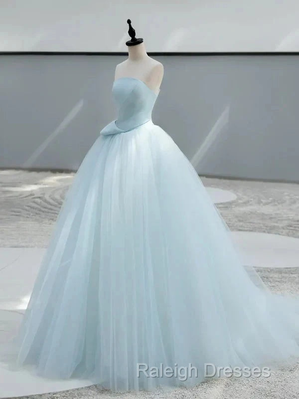 A-Line Satin Tulle Blue Quinceanera Dress Long Prom Dress Ball Gown Off Shoulder