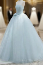 A-Line Satin Tulle Blue Quinceanera Dress Long Prom Dress Ball Gown Off Shoulder