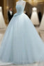 A-Line Satin Tulle Blue Quinceanera Dress Long Prom Dress Ball Gown Off Shoulder