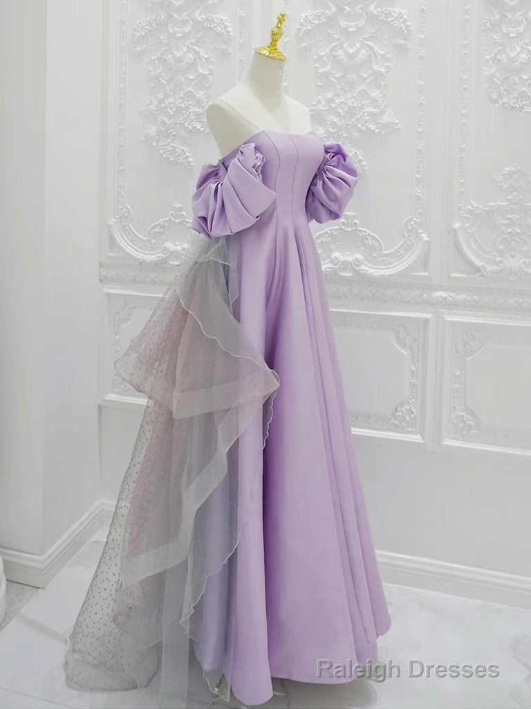 A-Line Satin Tulle Purple Long Prom Dress, Tulle Purple Long Formal Dress Secondary image