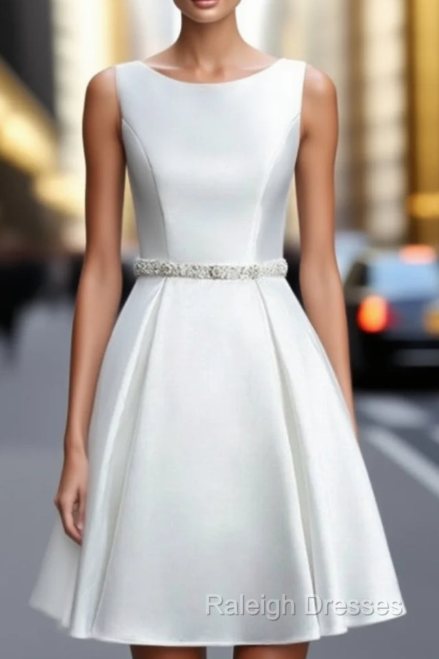 A Line Satin Vintage White Ivory Short Wedding Dresses Main image