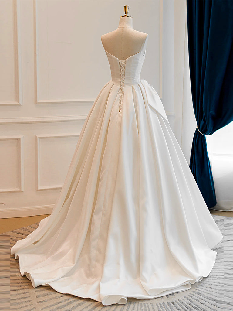 A-Line Satin White Long Formal Prom Dress, White Long Formal Dress Secondary image