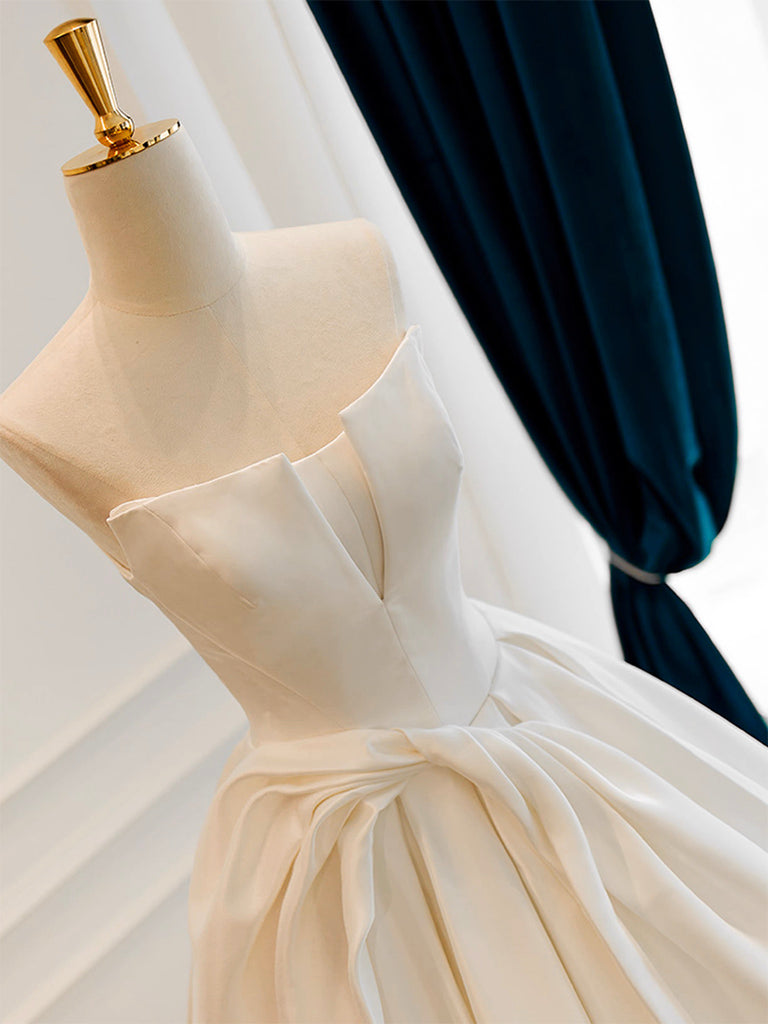 A-Line Satin White Long Formal Prom Dress, White Long Formal Dress