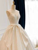 A-Line Satin White Long Formal Prom Dress, White Long Formal Dress