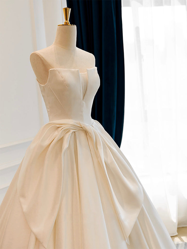 A-Line Satin White Long Formal Prom Dress, White Long Formal Dress