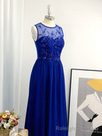 A-line Scoop Appliques Lace Floor-Length Chiffon Dress