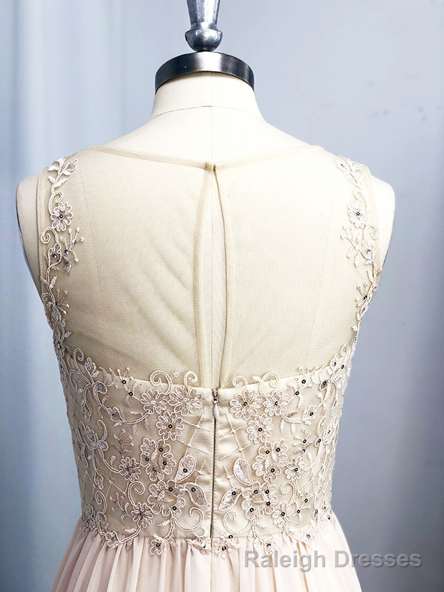 A-line Scoop Appliques Lace Floor-Length Chiffon Dress