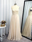 A Line Scoop Appliques Lace Floor Length Chiffon Dress