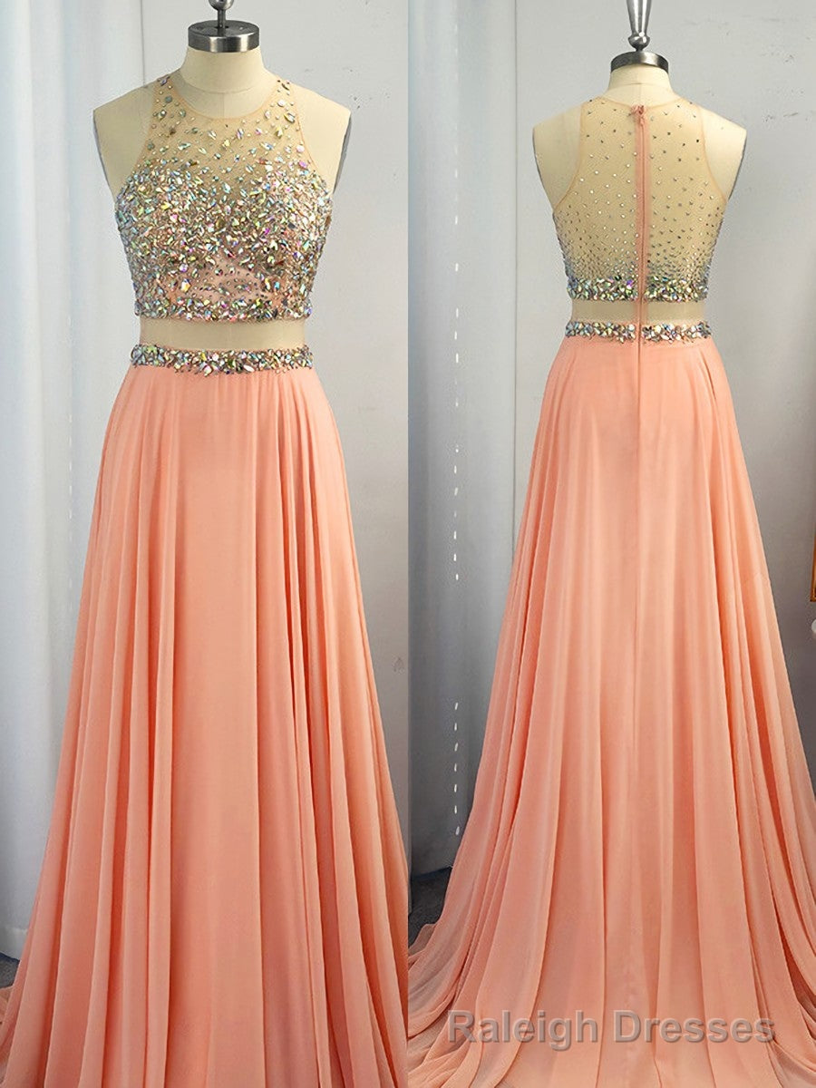 A-line Scoop Beading Sweep Train Chiffon Dress Main image