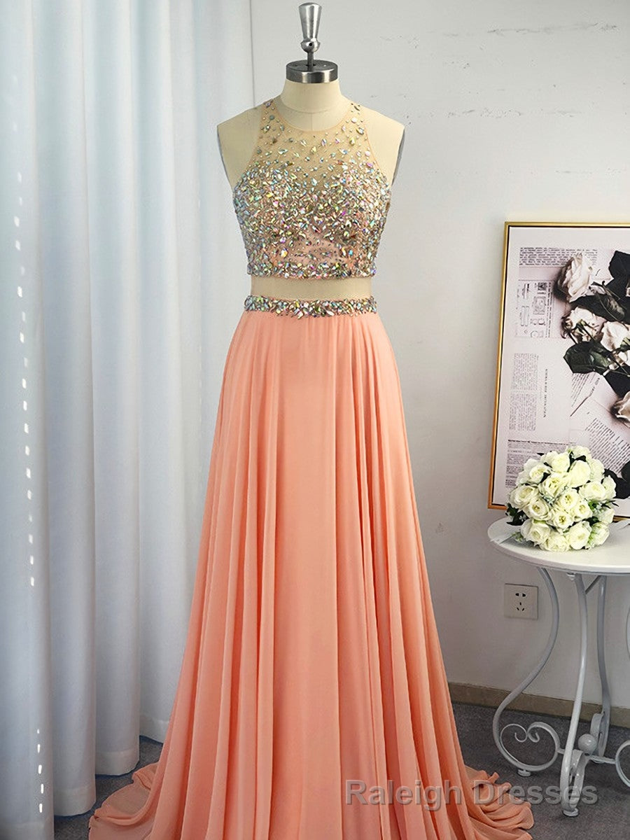 A-line Scoop Beading Sweep Train Chiffon Dress Secondary image