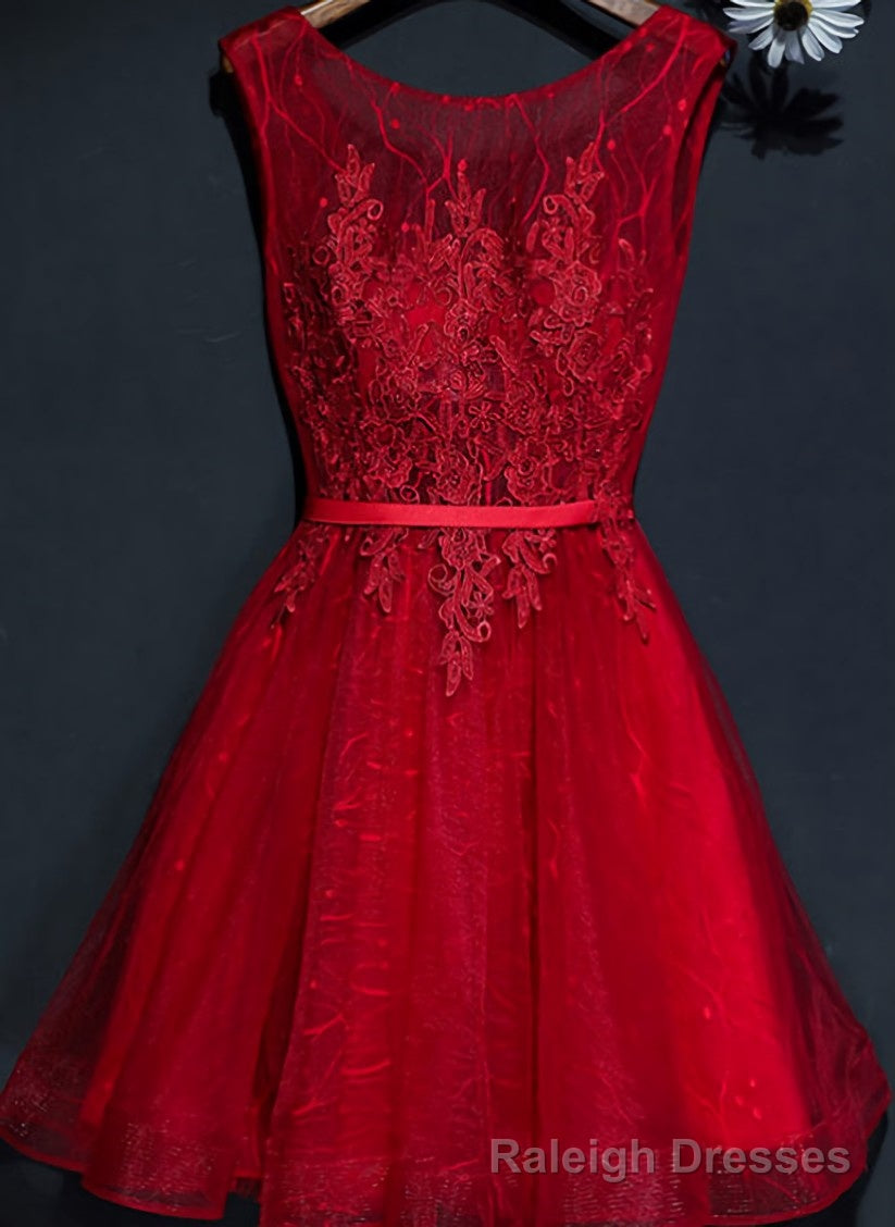 A-line Scoop Burgundy Short Prom Dress Chic Homecoming Dress Main image