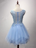 A-Line Scoop Neck Tulle Short/Mini Pearl Detailing Homecoming Dress