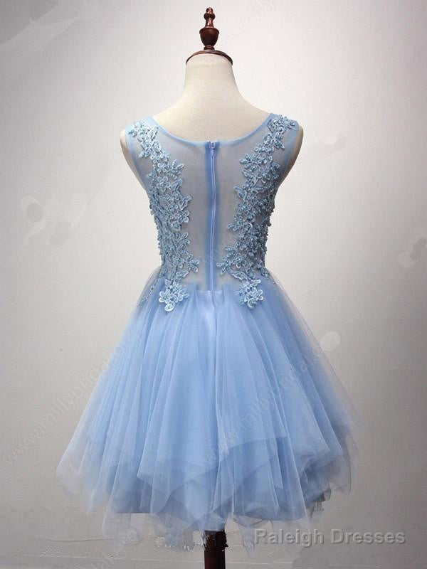 A-Line Scoop Neck Tulle Short/Mini Pearl Detailing Homecoming Dress