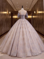 A-Line Scoop Neckline Gray Blue Long Prom Dresses Tulle Lace Long Prom Dress