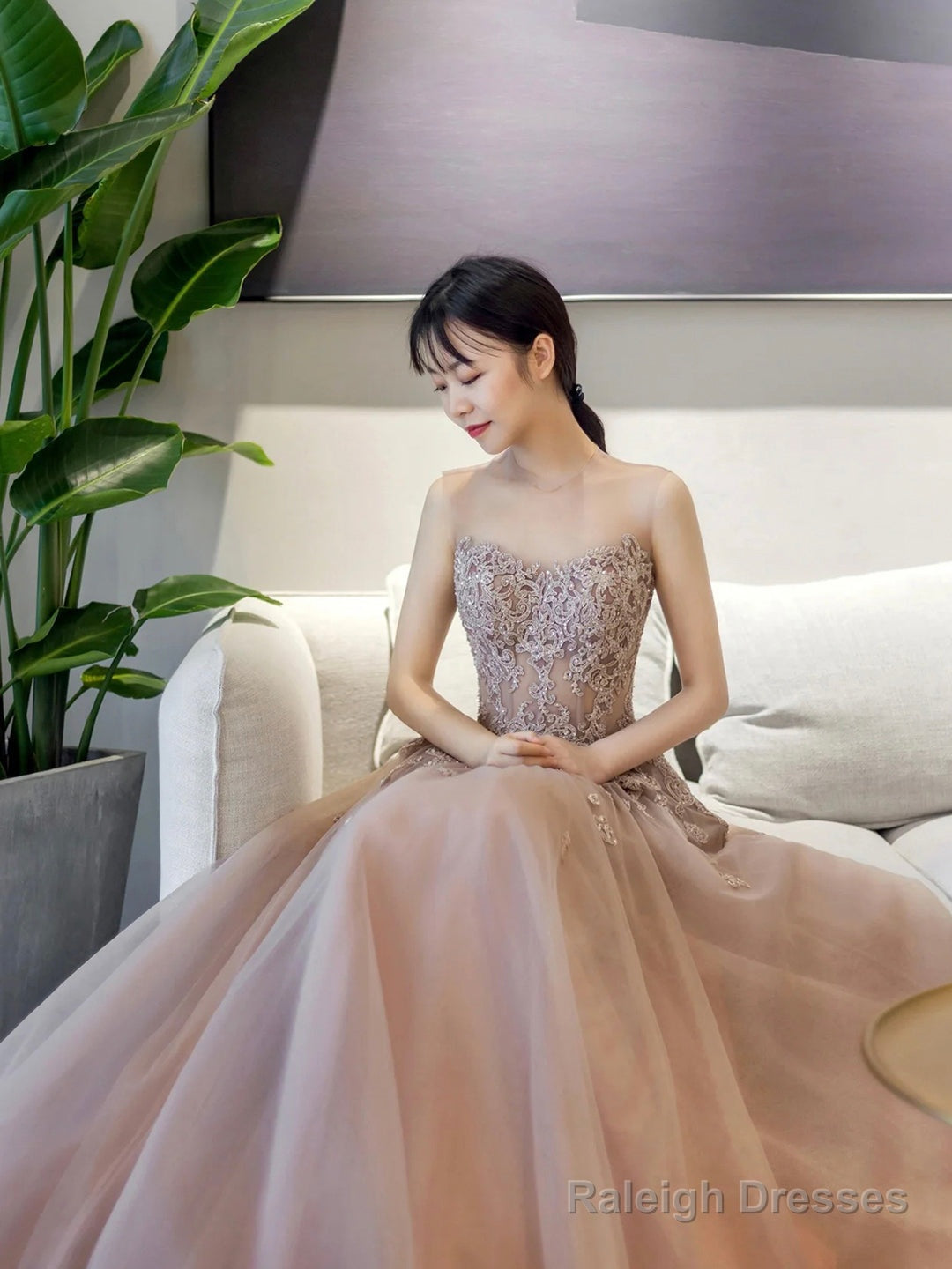 A-Line Scoop Neckline Tulle Lace Long Prom Dress, Beautiful Lace Formal Evening Dress Secondary image