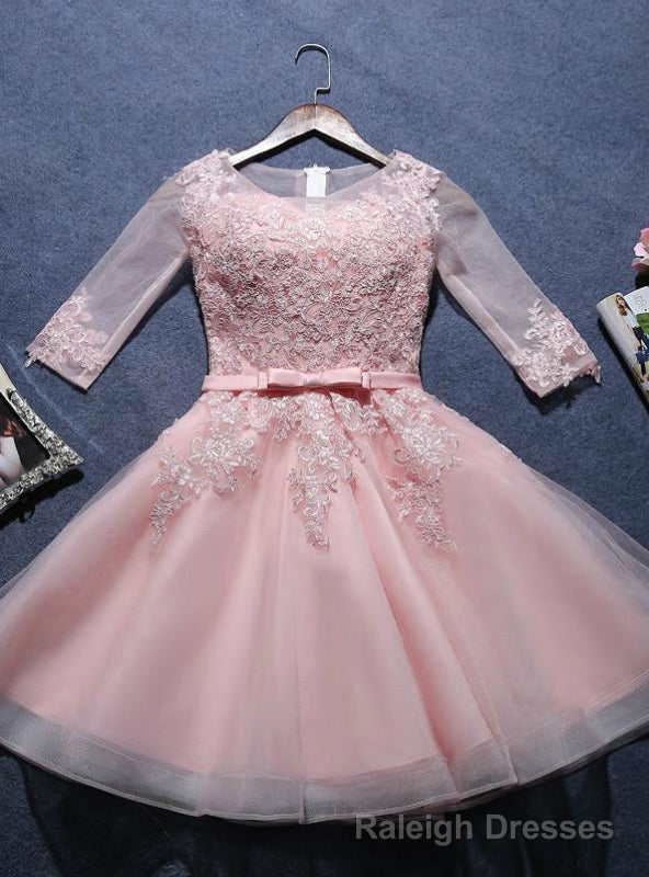 A-line Scoop pink half sleeve Short Juniors Homecoming Dresses