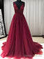A Line Scoop Short Sleeves Appliques Lace Sweep Train Tulle Dress