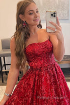 A Line Sequined Lace Long Prom Dress with Pockets