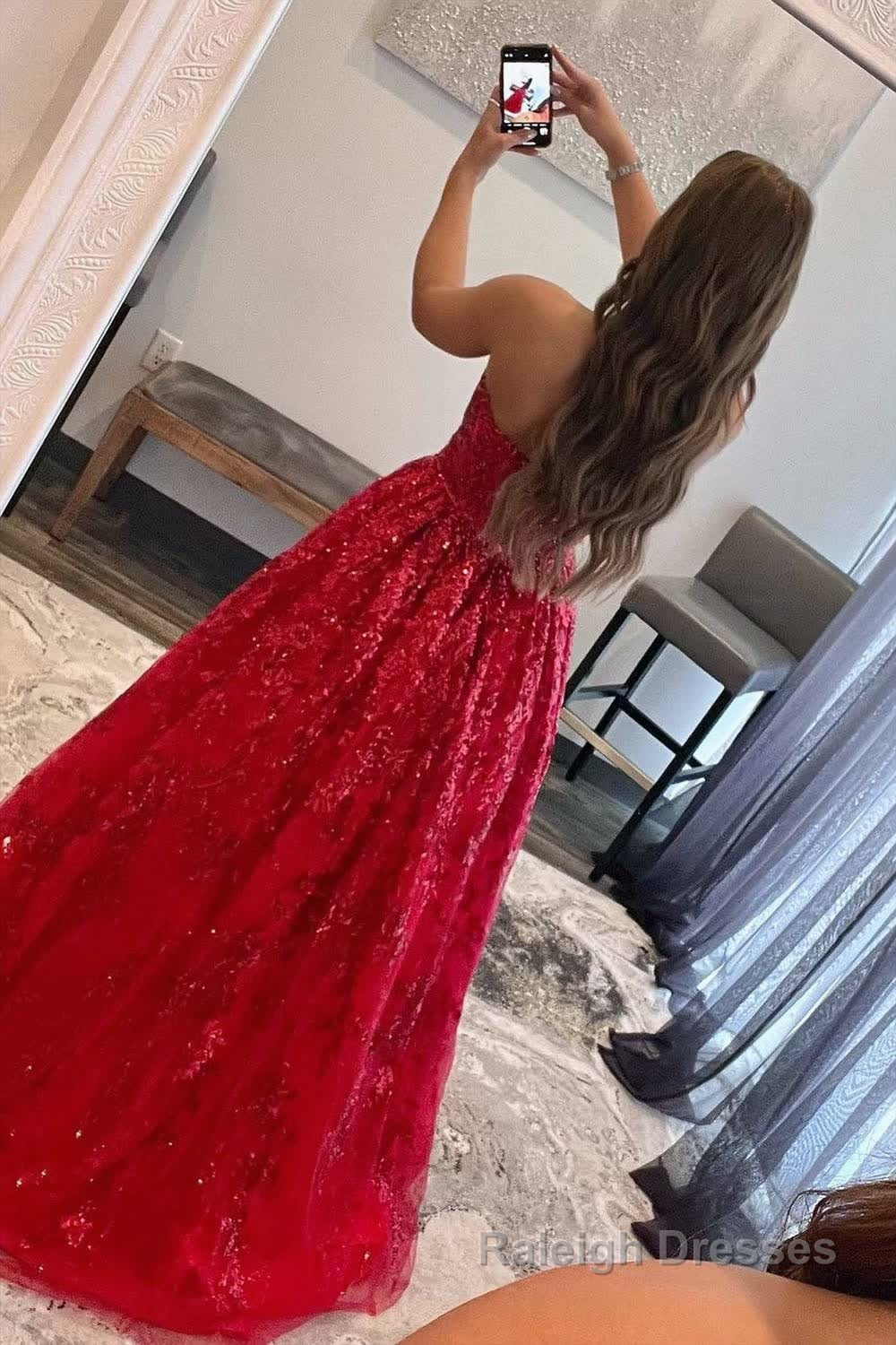A-line Sequined Lace Long Prom Dress with Pockets