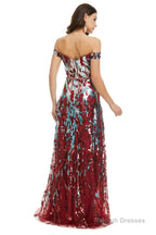 A Line Sequins Off the Shoulder Long Prom Dresses
