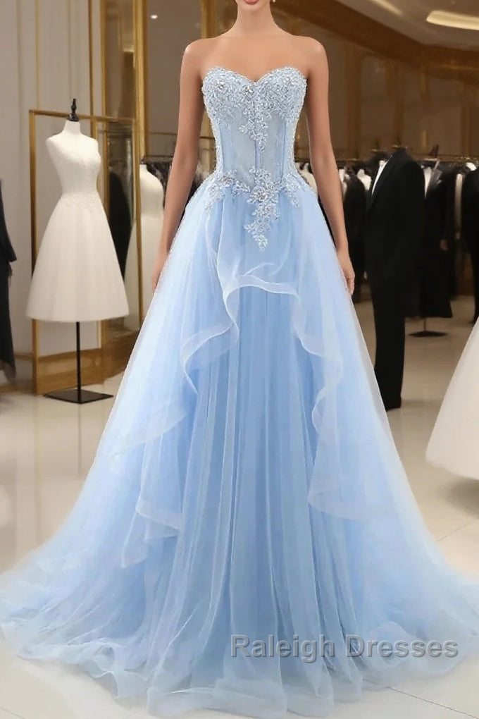 A-Line Engagement Prom Birthday Dresses Strapless Sleeveless Lace Pleats Main image