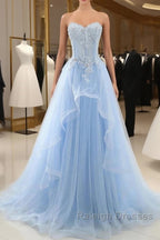 A-Line Engagement Prom Birthday Dresses Strapless Sleeveless Lace Pleats