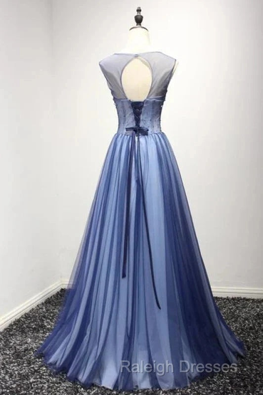 A Line Sheer Neck Rhinestones Long Tulle Prom Dress Floor Length Beautiful Secondary image