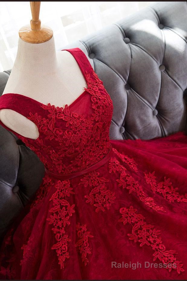 A Line Short Burgundy Lace Prom Dress, Lace Graduation Dress, Homecoming Dresses, Burgundy Bridesmaid Dresses