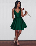 A-Line Short Prom Dresses Dark Green Homecoming Dresses
