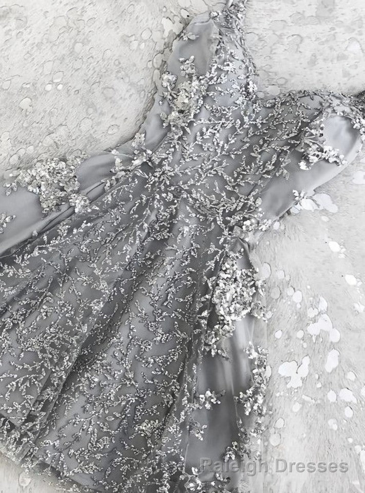 A Line Short Silver Backless Appliques Cocktail Homecoming Dresses Main image