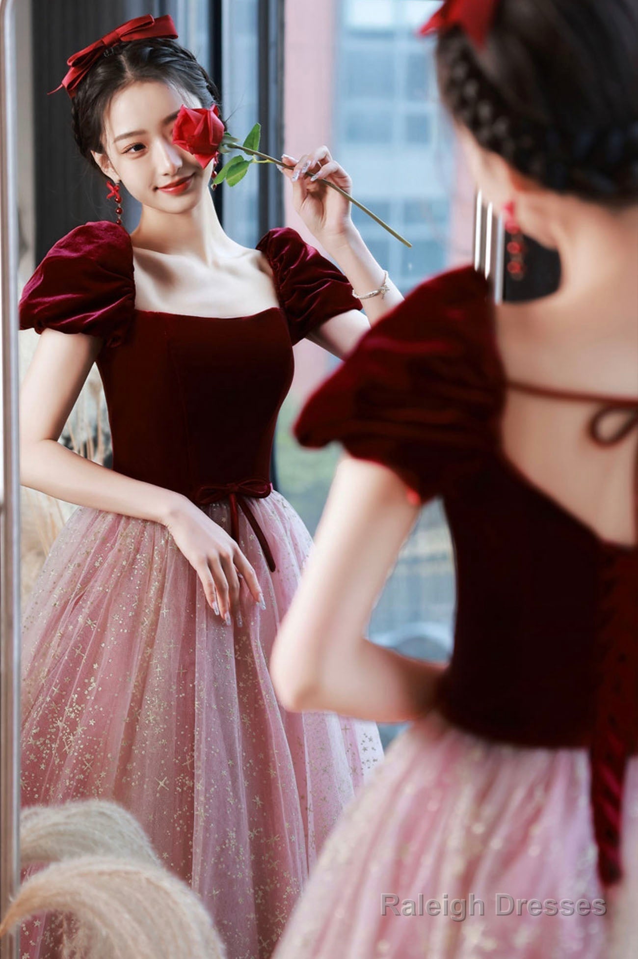 A-Line Short Tulle Floor Length Prom Dress, Lovely Pink Graduation Dress Secondary image