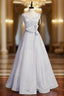 A Line Silver Sequins Spaghetti Straps Prom Dresses With Bow