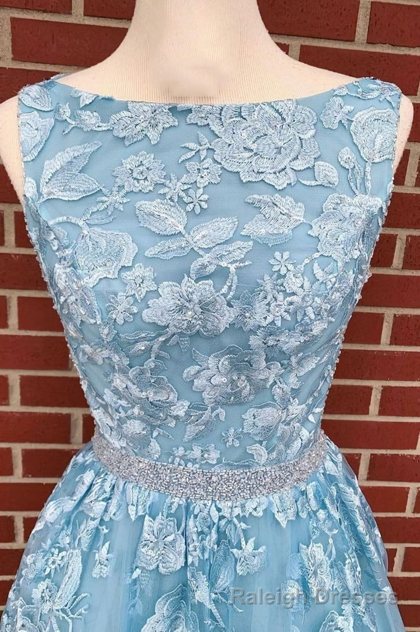 A Line Sky Blue Prom Dress Long Sleeveless Graduation Gowns,Prom Dresses