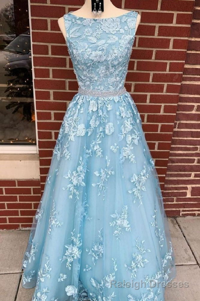 A Line Sky Blue Prom Dress Long Sleeveless Graduation Gowns,Prom Dresses Main image