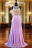A-line Sleeveless Beaded Crystals Backless Lilac Chiffon Prom Dress
