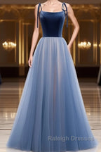 A Line Sleeveless Floor Length Blue Prom Dresses, Blue Long Formal Bridesmaid Evening Dresses