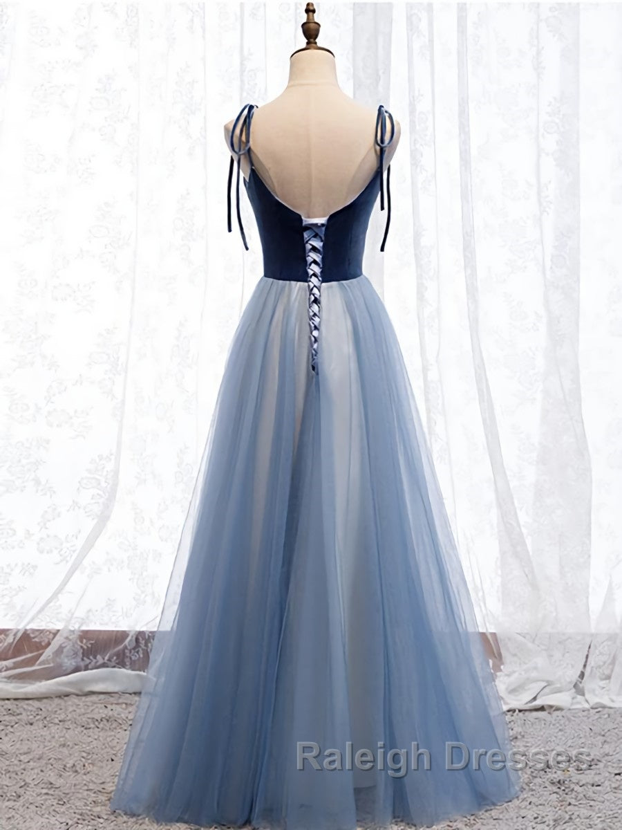 A Line Sleeveless Floor Length Blue Prom Dresses, Blue Long Formal Bridesmaid Evening Dresses Secondary image