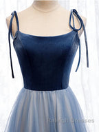 A Line Sleeveless Floor Length Blue Prom Dress Blue Long Prom Bridesmaid Prom Dress
