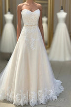A-Line Sleeveless Floor Length Sweetheart Lace Wedding Gowns